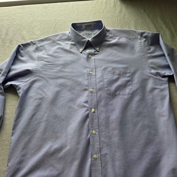 Vtg LL Bean Shirt Mens 17 1/2 35 Blue Button Down Single Needle Long Sleeve - Picture 2 of 11